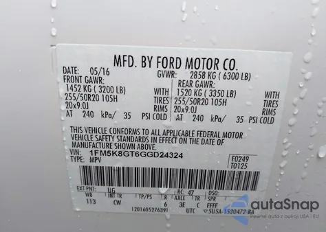 2016 Ford Explorer Sport z USA, uszkodzony, nr VIN 1FM5K8GT6GGD24324